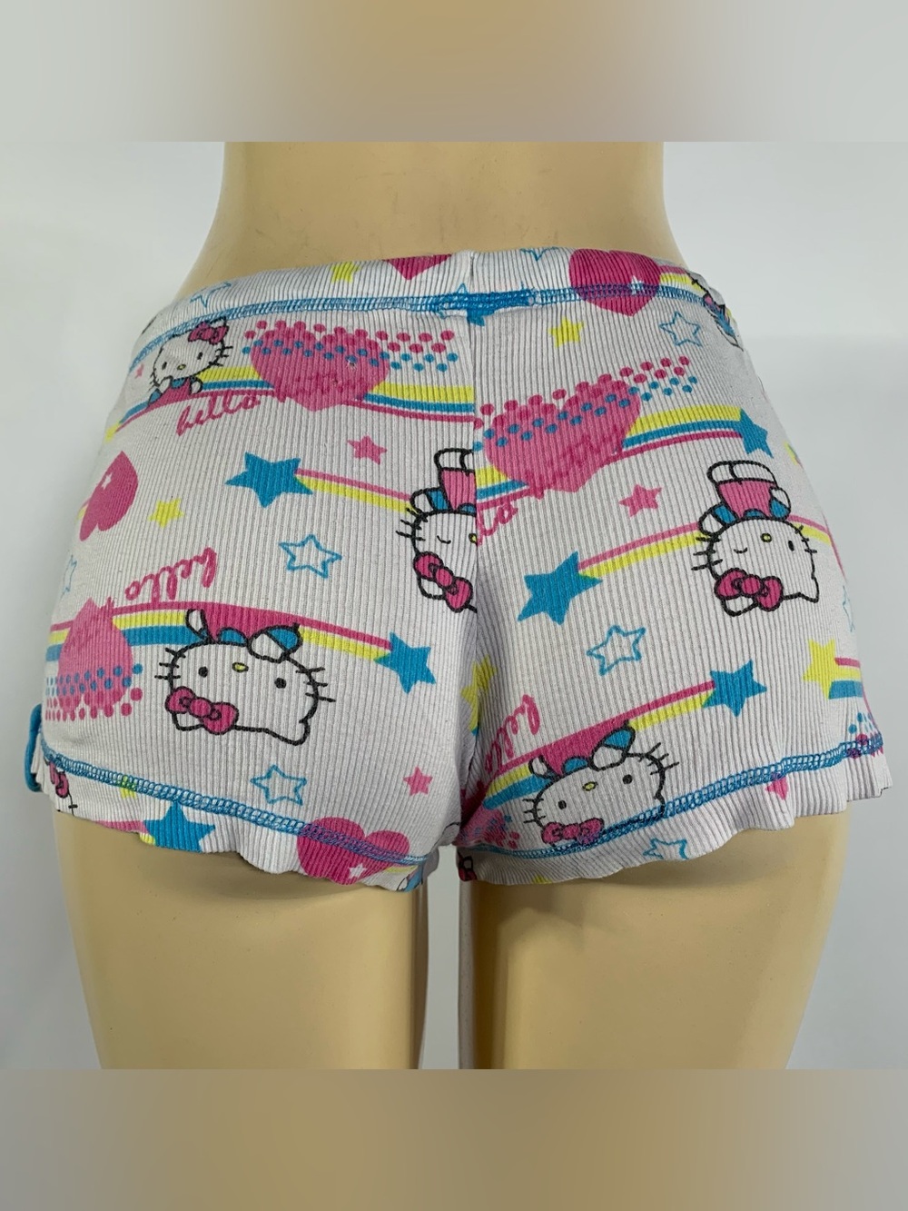 Hello Kitty Sanrio 2009 Ribbed Sleep Shorts Rainbow Heart Kawaii Lounge M - Picture 3 of 12